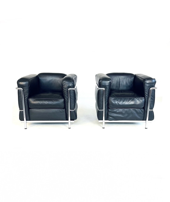 Image 1 of 2X Leather Tube Frame Armchairs