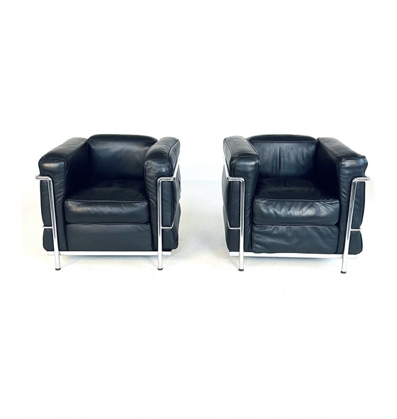 Image 1 of 2X Leather Tube Frame Armchairs