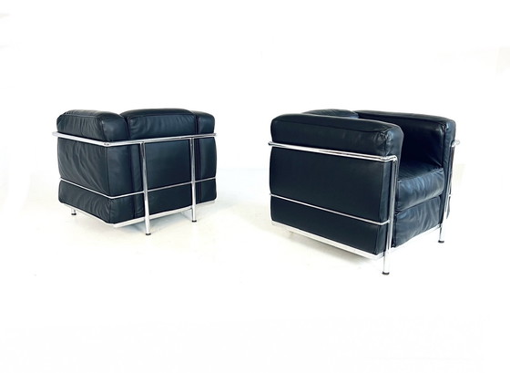 Image 1 of 2X Leather Tube Frame Armchairs