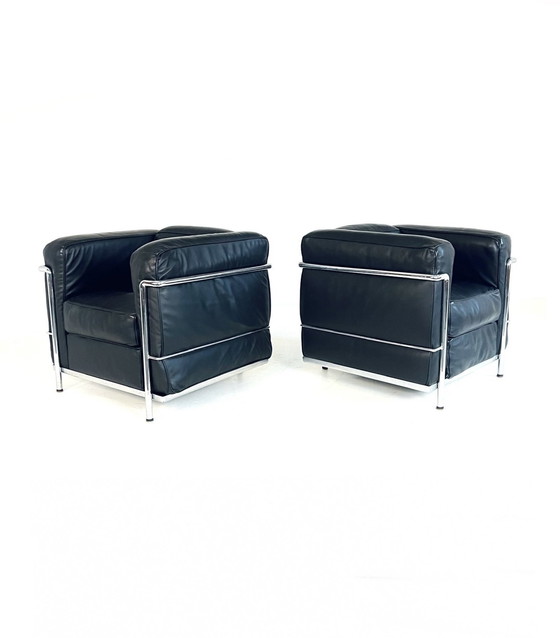 Image 1 of 2X Leather Tube Frame Armchairs