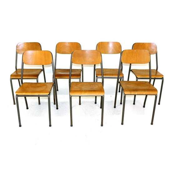 Image 1 of Set of 7 vintage school chairs Sweden 1950