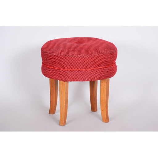 Mid century stool in beechwood and red fabric, 1950s