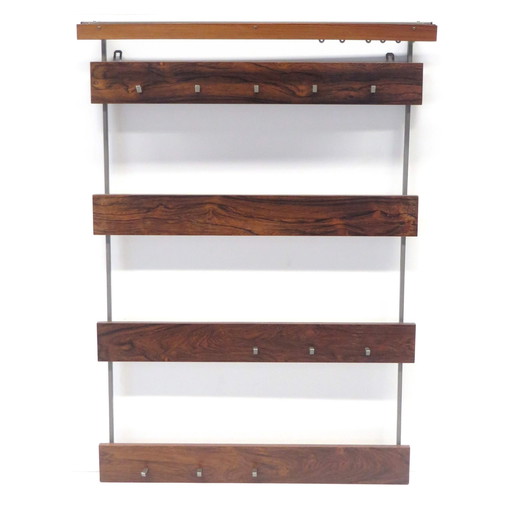 Grande attaccapanni vintage in palissandro con ganci, realizzato negli anni '60