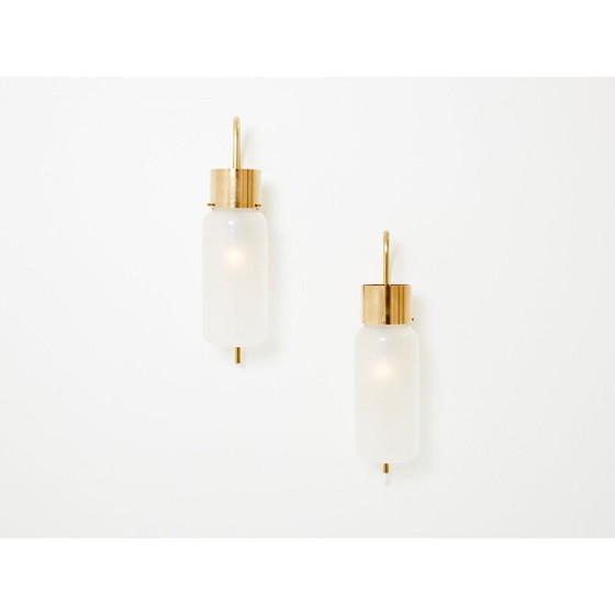 Image 1 of Pair of vintage Lp 10 sconces in brass and opaline glass by Luigi Caccia Dominioni for Azucena Editor, 1970