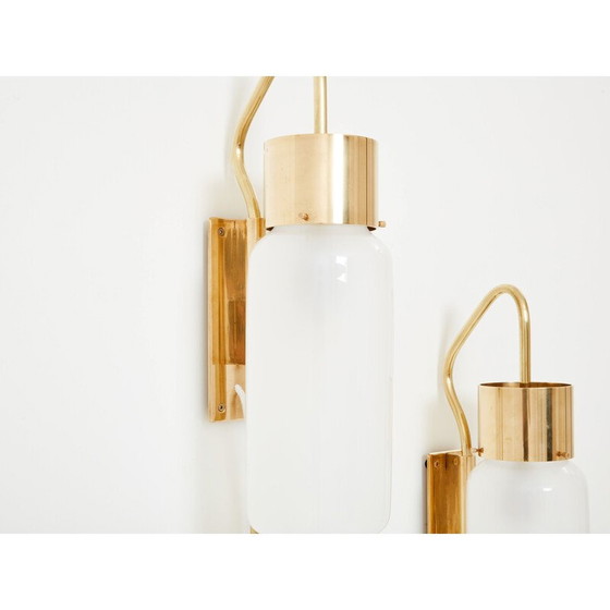 Image 1 of Pair of vintage Lp 10 sconces in brass and opaline glass by Luigi Caccia Dominioni for Azucena Editor, 1970