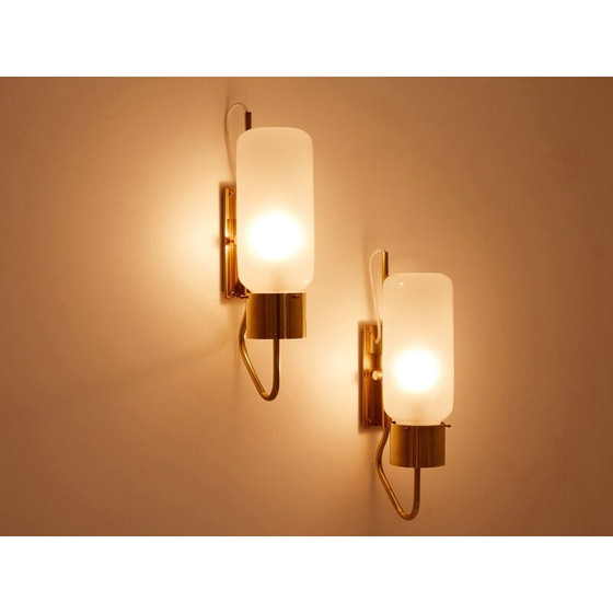 Image 1 of Pair of vintage Lp 10 sconces in brass and opaline glass by Luigi Caccia Dominioni for Azucena Editor, 1970