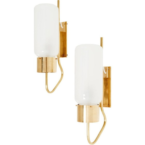 Image 1 of Pair of vintage Lp 10 sconces in brass and opaline glass by Luigi Caccia Dominioni for Azucena Editor, 1970