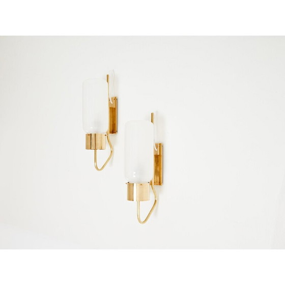 Image 1 of Pair of vintage Lp 10 sconces in brass and opaline glass by Luigi Caccia Dominioni for Azucena Editor, 1970