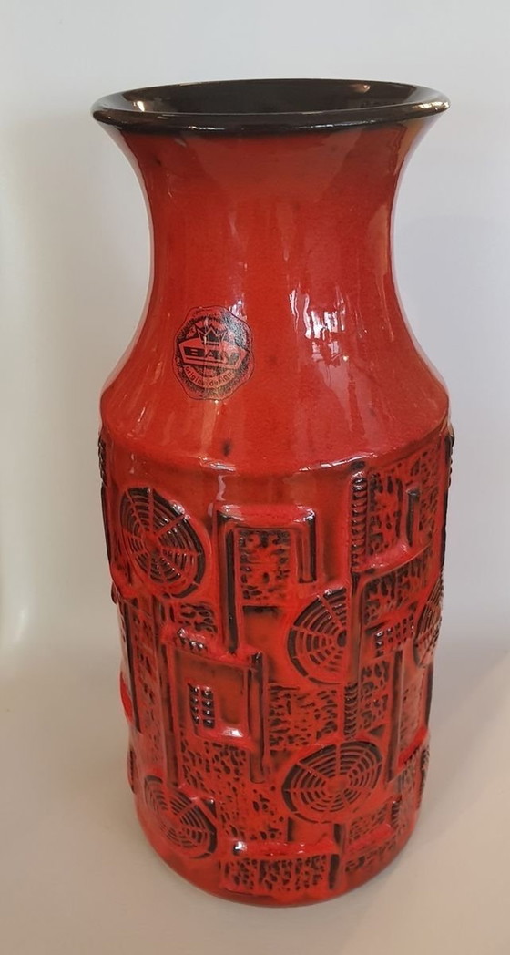 Image 1 of Red Vase By Bodo Mans For Bay Keramik, 1960S