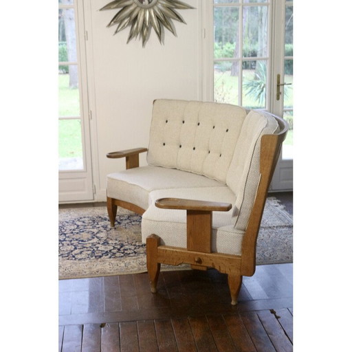 Vintage 3-seater sofa "Véronique" in oak by Guillerme and Chambron for Your Home, 1970