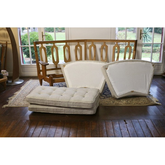 Image 1 of Vintage 3-seater sofa "Véronique" in oak by Guillerme and Chambron for Your Home, 1970