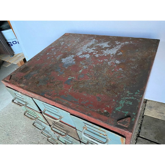 Image 1 of Vintage industrial metal craft cabinet with 15 drawers for Flambo, 1950