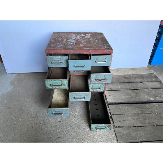 Image 1 of Vintage industrial metal craft cabinet with 15 drawers for Flambo, 1950