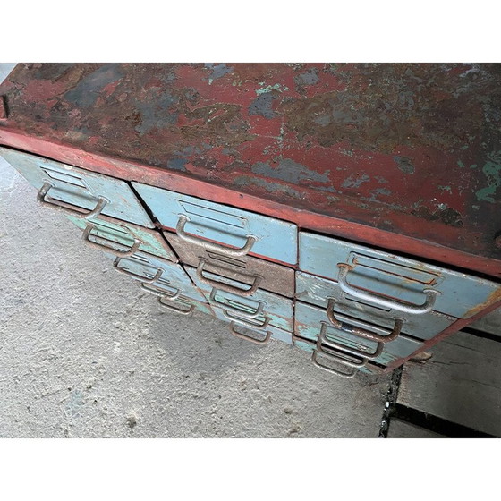 Image 1 of Vintage industrial metal craft cabinet with 15 drawers for Flambo, 1950