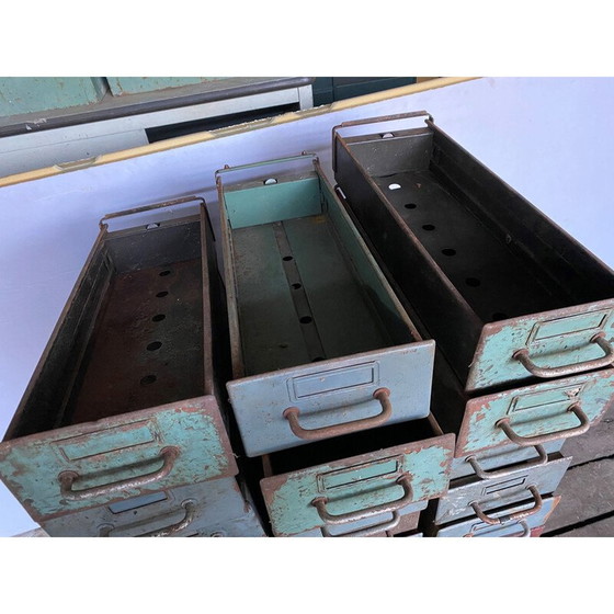 Image 1 of Vintage industrial metal craft cabinet with 15 drawers for Flambo, 1950