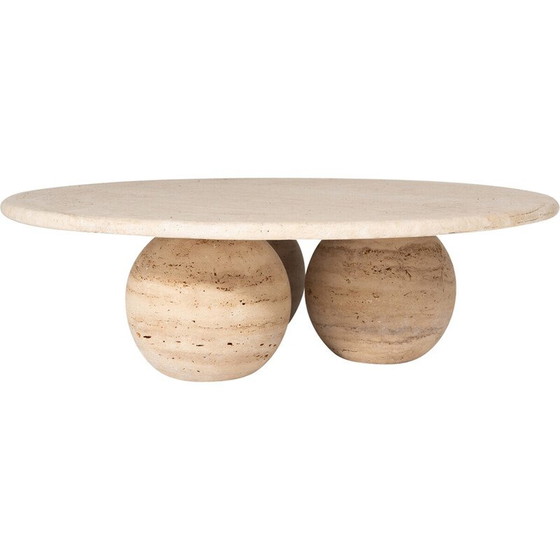 Image 1 of Vintage round travertine coffee table, Italy