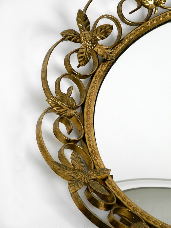 Image 1 of Beautiful high quality mid century brass wall mirror with convex curved mirror glass