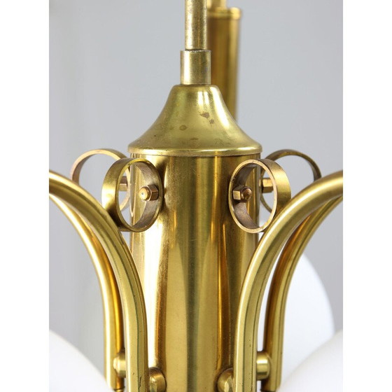 Image 1 of Lampadario vintage in ottone e opalino, Italia