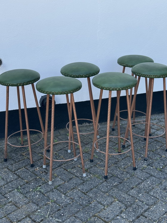 Image 1 of Set of 6 Cast Iron Bar Stools