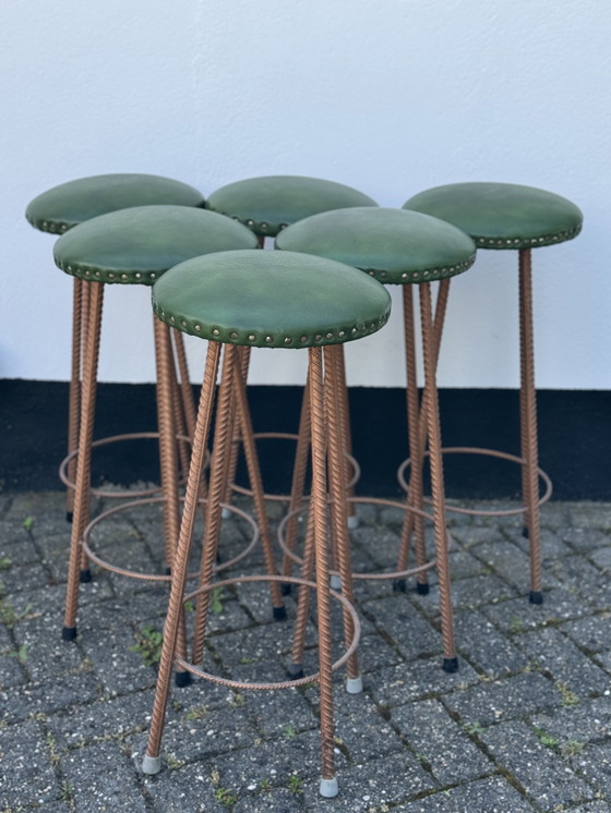 Image 1 of Set of 6 Cast Iron Bar Stools