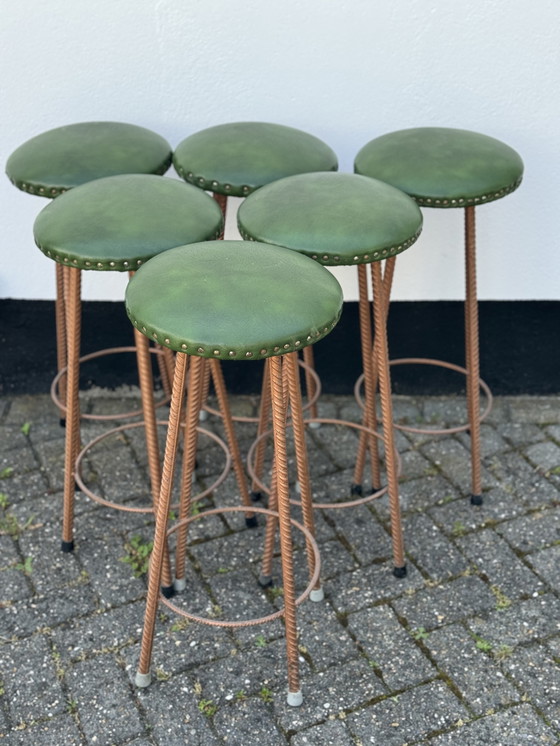 Image 1 of Set of 6 Cast Iron Bar Stools