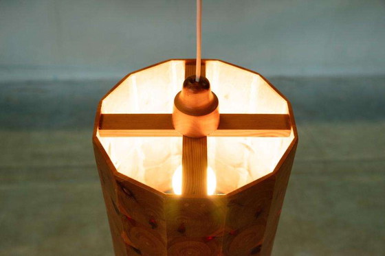 Image 1 of Vintage wooden pendant lamp Sweden 1960s, brutalist midmod lamp