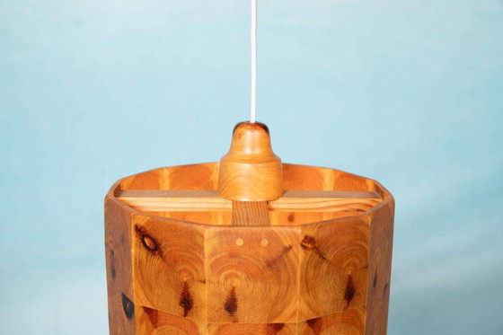 Image 1 of Vintage wooden pendant lamp Sweden 1960s, brutalist midmod lamp