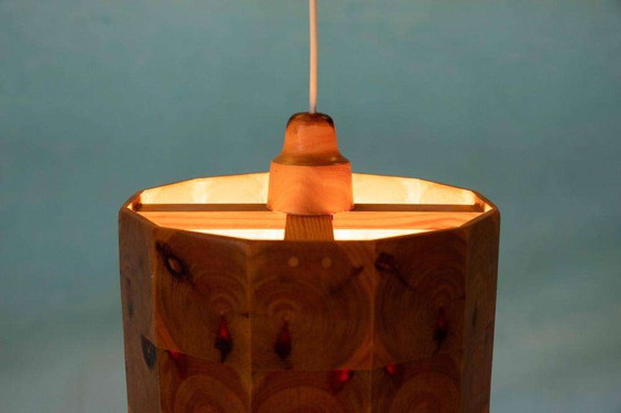 Image 1 of Vintage wooden pendant lamp Sweden 1960s, brutalist midmod lamp