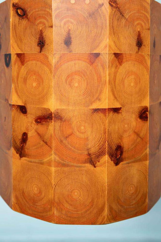 Image 1 of Vintage wooden pendant lamp Sweden 1960s, brutalist midmod lamp