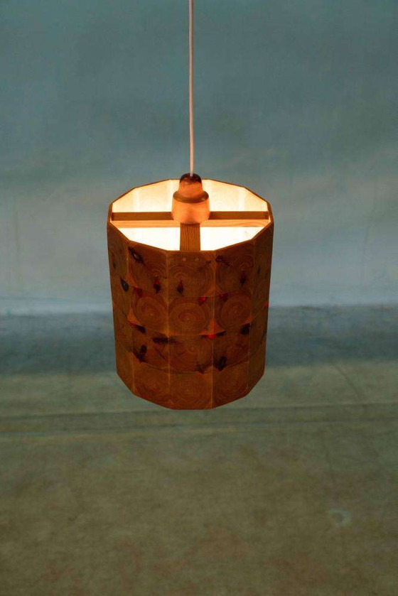 Image 1 of Vintage wooden pendant lamp Sweden 1960s, brutalist midmod lamp
