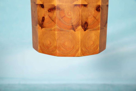 Image 1 of Vintage wooden pendant lamp Sweden 1960s, brutalist midmod lamp