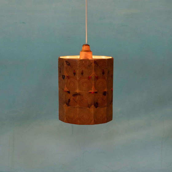 Image 1 of Vintage wooden pendant lamp Sweden 1960s, brutalist midmod lamp