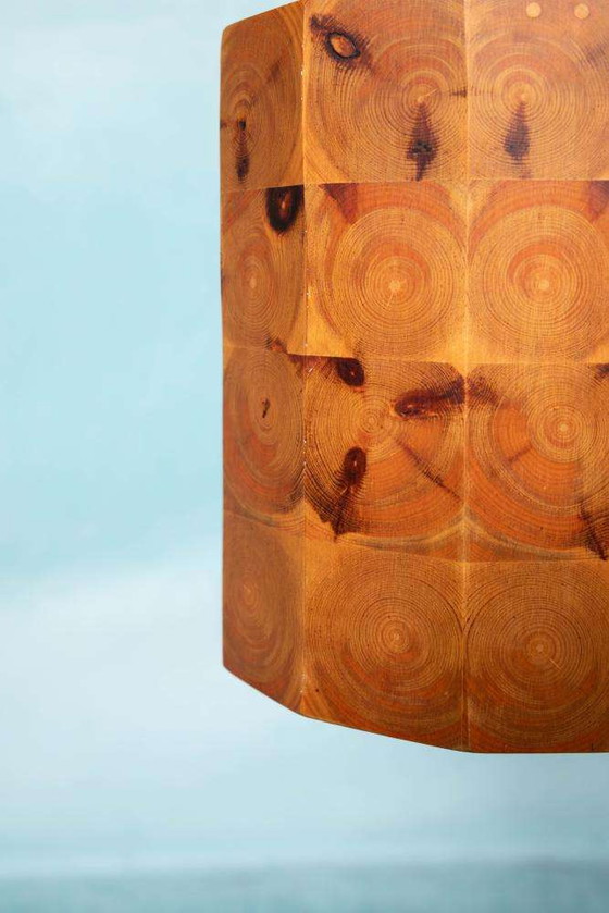 Image 1 of Vintage wooden pendant lamp Sweden 1960s, brutalist midmod lamp