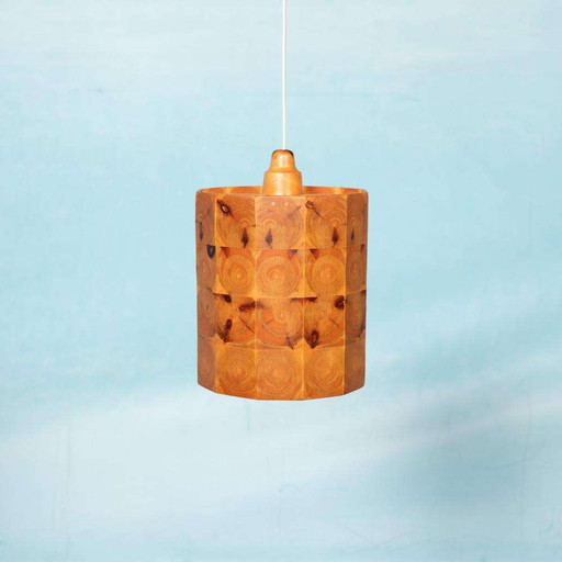 Vintage wooden pendant lamp Sweden 1960s, brutalist midmod lamp