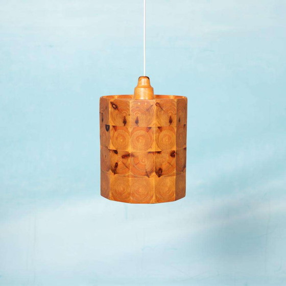 Image 1 of Vintage wooden pendant lamp Sweden 1960s, brutalist midmod lamp