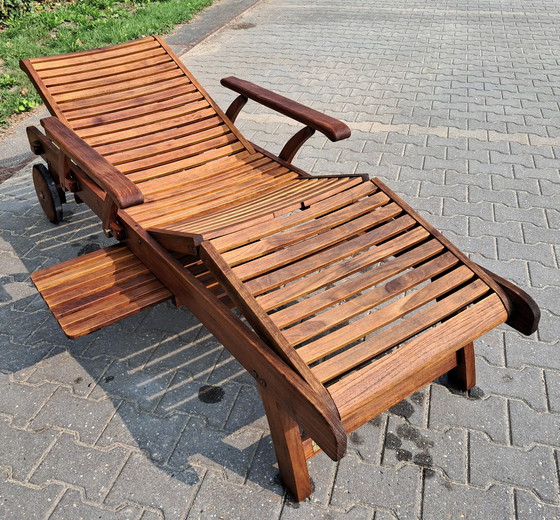 Image 1 of Hartman Prestige Teak Lounger With Hartman Cushion Havana Blue