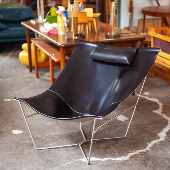 Image 1 of Vintage "Semana" chair in black leather and steel by David Weeks for Habitat Uk, 1990