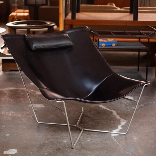 Vintage "Semana" chair in black leather and steel by David Weeks for Habitat Uk, 1990