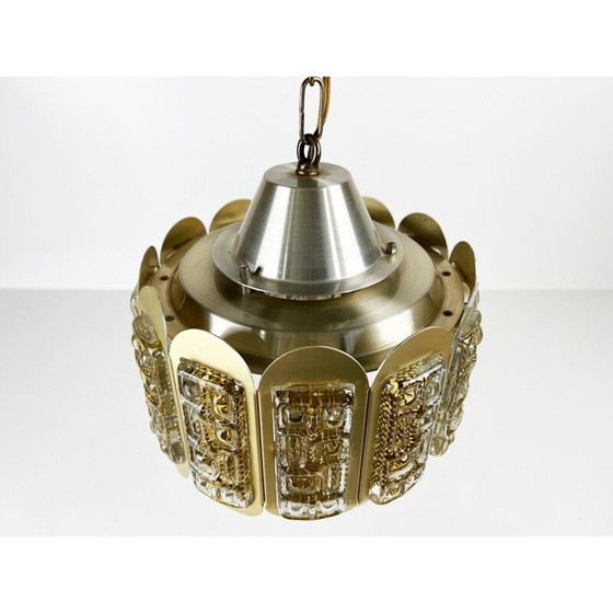 Image 1 of Vintage brass and textured glass suspension by Vitrika, Denmark 1960