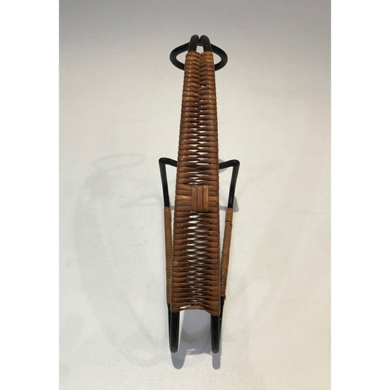 Image 1 of Scandinavian vintage bottle holder in black lacquered metal and rattan, 1950