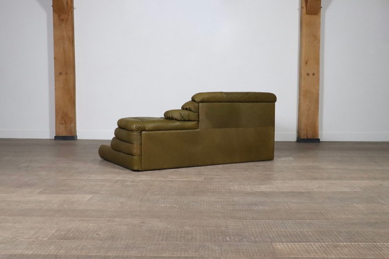 Image 1 of Ubald Klug Ds-1025 Terrazza Sofa In Olive Green Leather For De Sede, Switzerland 1970S