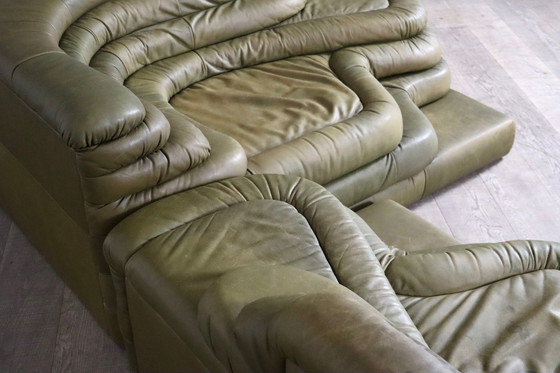 Image 1 of Ubald Klug Ds-1025 Terrazza Sofa In Olive Green Leather For De Sede, Switzerland 1970S