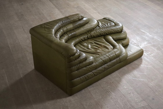 Image 1 of Ubald Klug Ds-1025 Terrazza Sofa In Olive Green Leather For De Sede, Switzerland 1970S