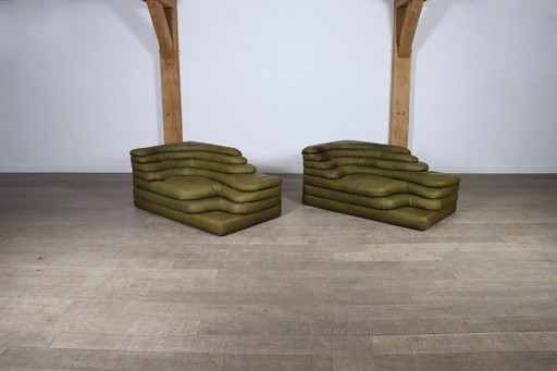 Ubald Klug Ds-1025 Terrazza Sofa In Olive Green Leather For De Sede, Switzerland 1970S