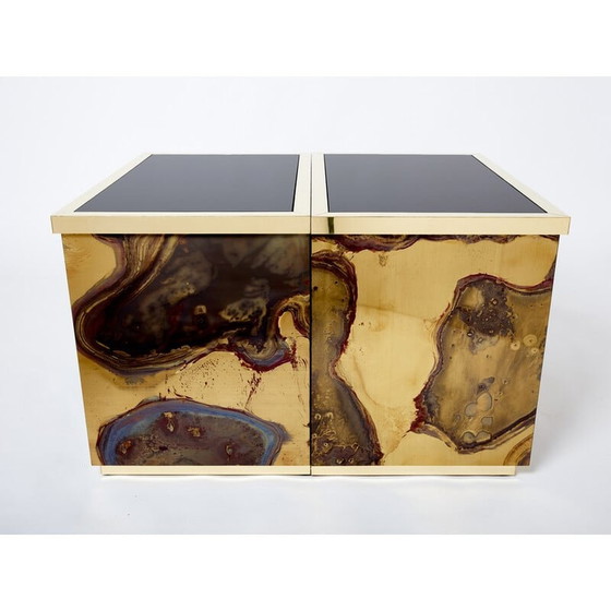 Image 1 of Pair of vintage storage units in oxidized brass by Isabelle and Richard Faure, 1970
