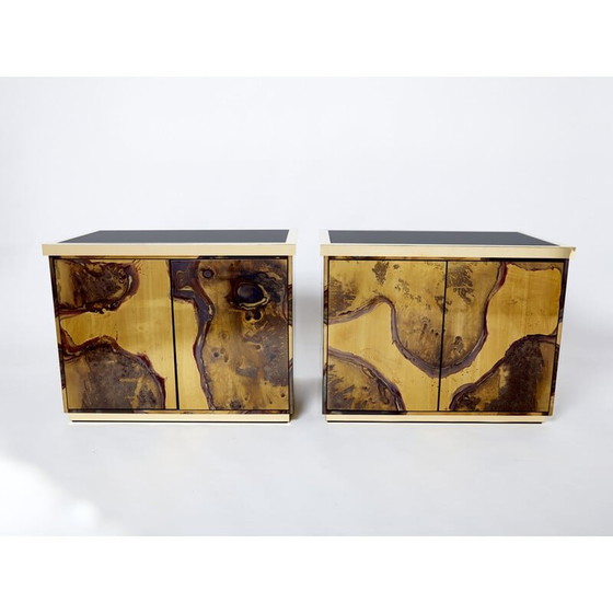 Image 1 of Pair of vintage storage units in oxidized brass by Isabelle and Richard Faure, 1970