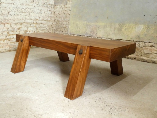 Large Brutalist Mahogany Coffee Table, 1970