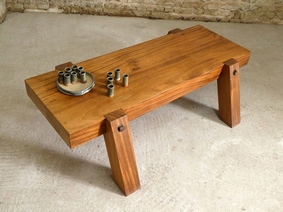 Image 1 of Large Brutalist Mahogany Coffee Table, 1970