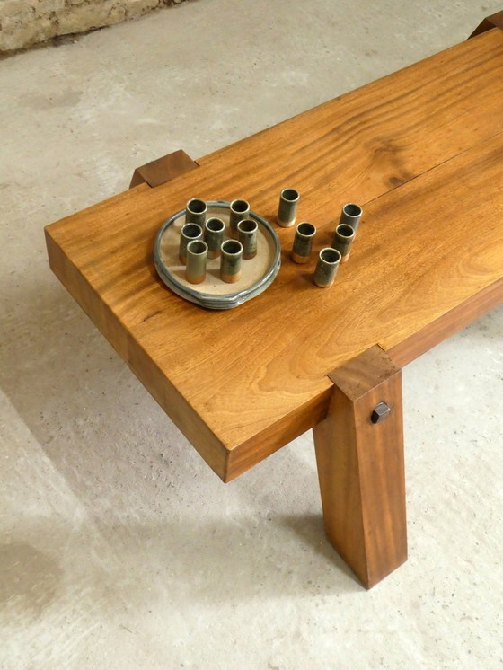 Image 1 of Large Brutalist Mahogany Coffee Table, 1970