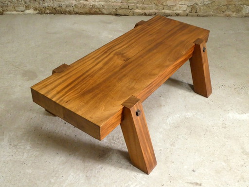 Large Brutalist Mahogany Coffee Table, 1970